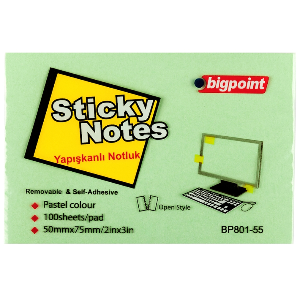 Bigpoint Yapışkanlı Not Kağıdı 75x50 Yeşil BP801-55